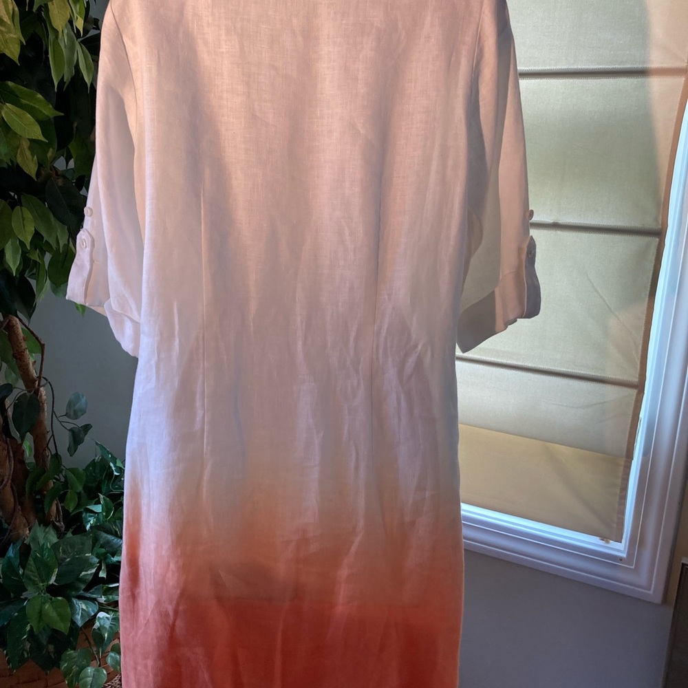 J McLaughlin SZ S white orange linen shirt dress - Picture 3 of 7
